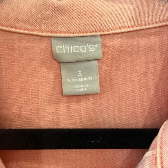 Chico's Soft Pink Denim Jacket with Frayed Peplum Hem - Picture 6 of 7